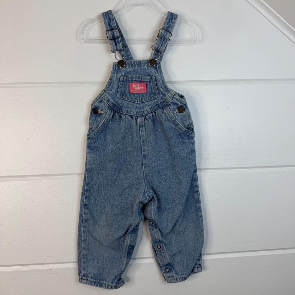 VTG OshKosh B'Gosh Baby BGosh 24 Months Denim Girls Vestbak Overalls Light Wash‎